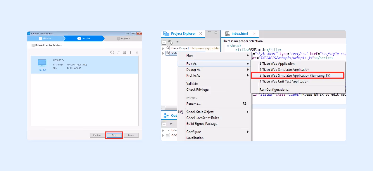 Tizen TV Emulator and TV simulator screenshots