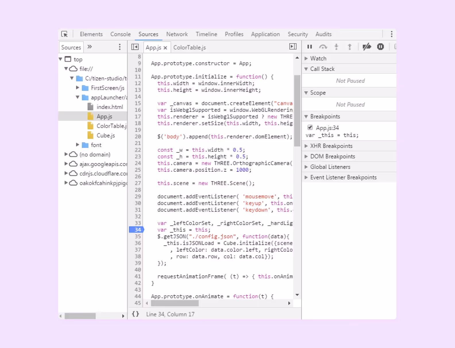 Samsung Web Inspector tool environment screenshot
