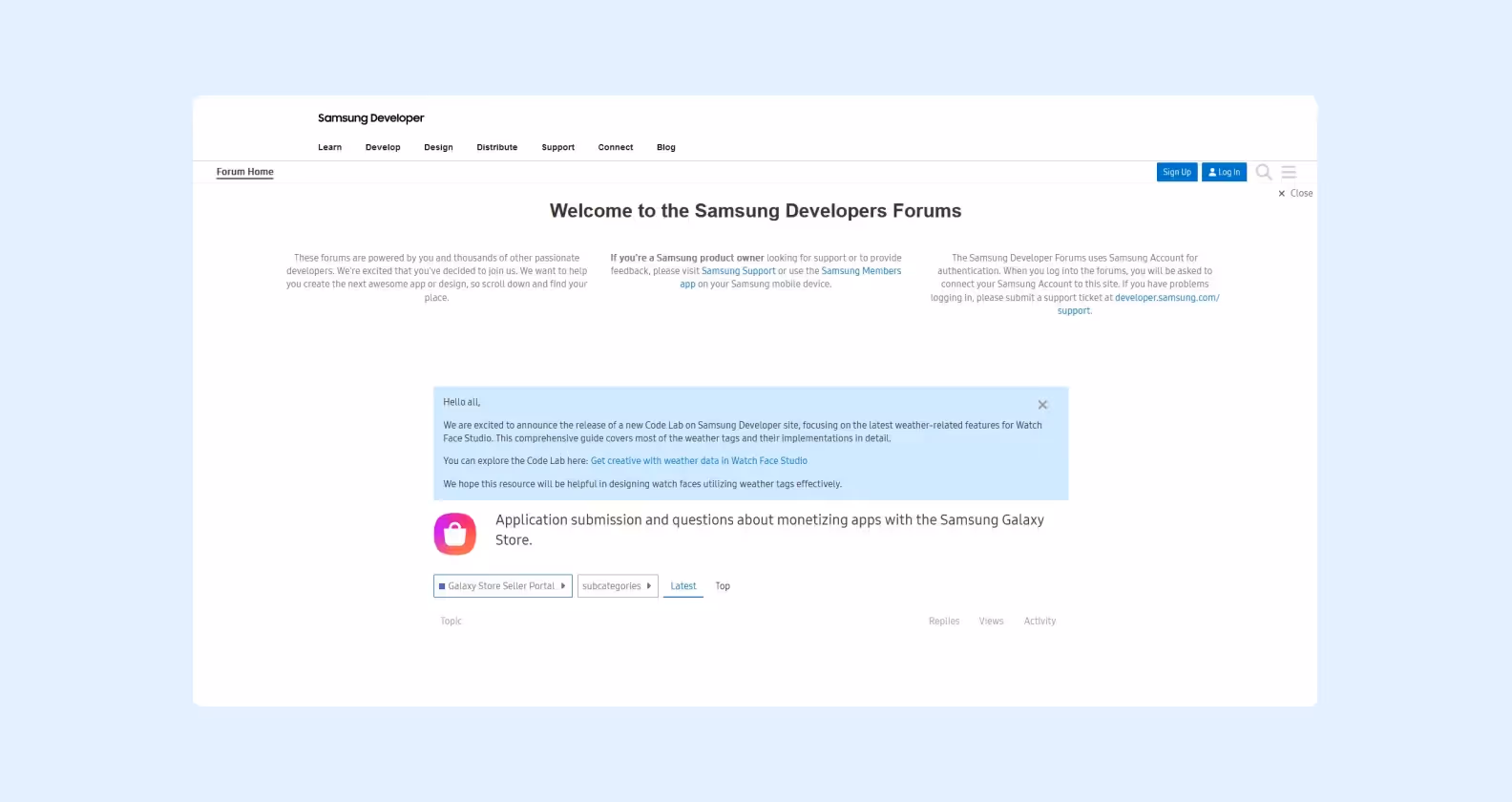 Samsung forum home page screenshot