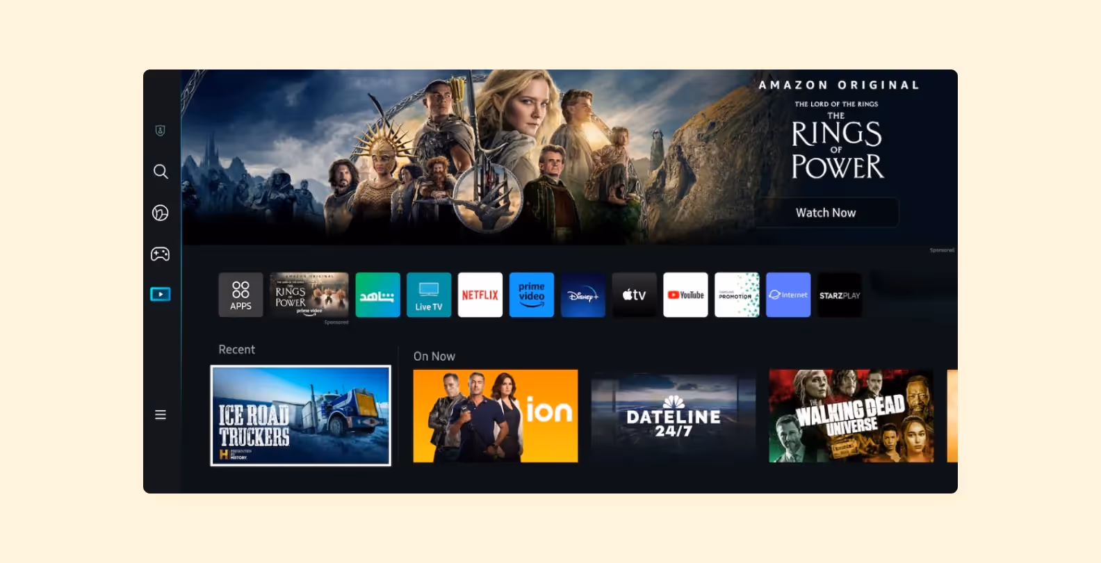 Samsung Smart TV interface with apps
