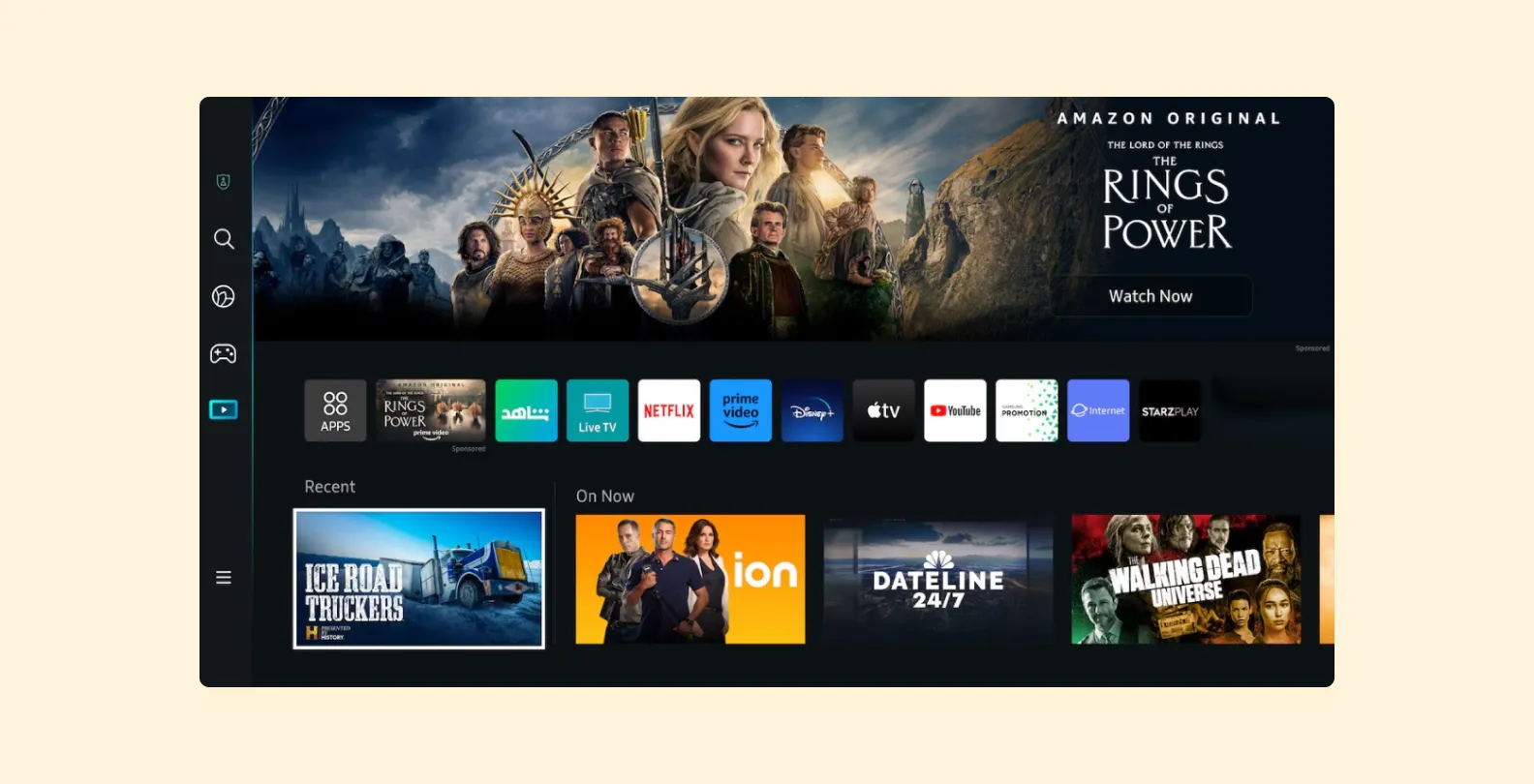 Samsung Smart TV interface with apps