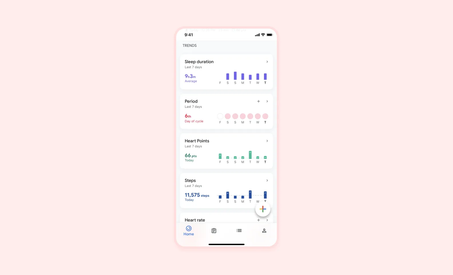 health tracking app screen