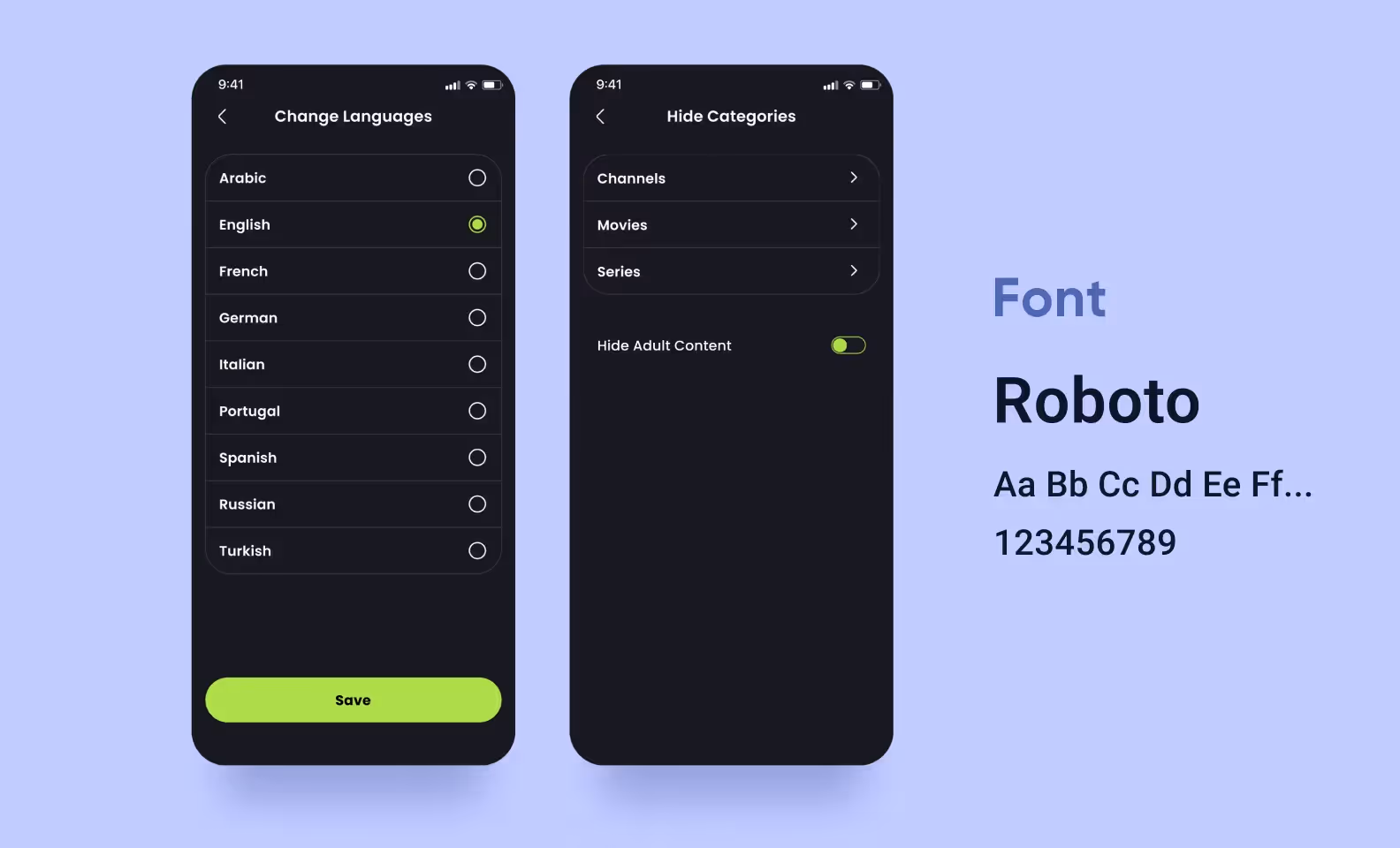 the Roboto font for the IPTV app