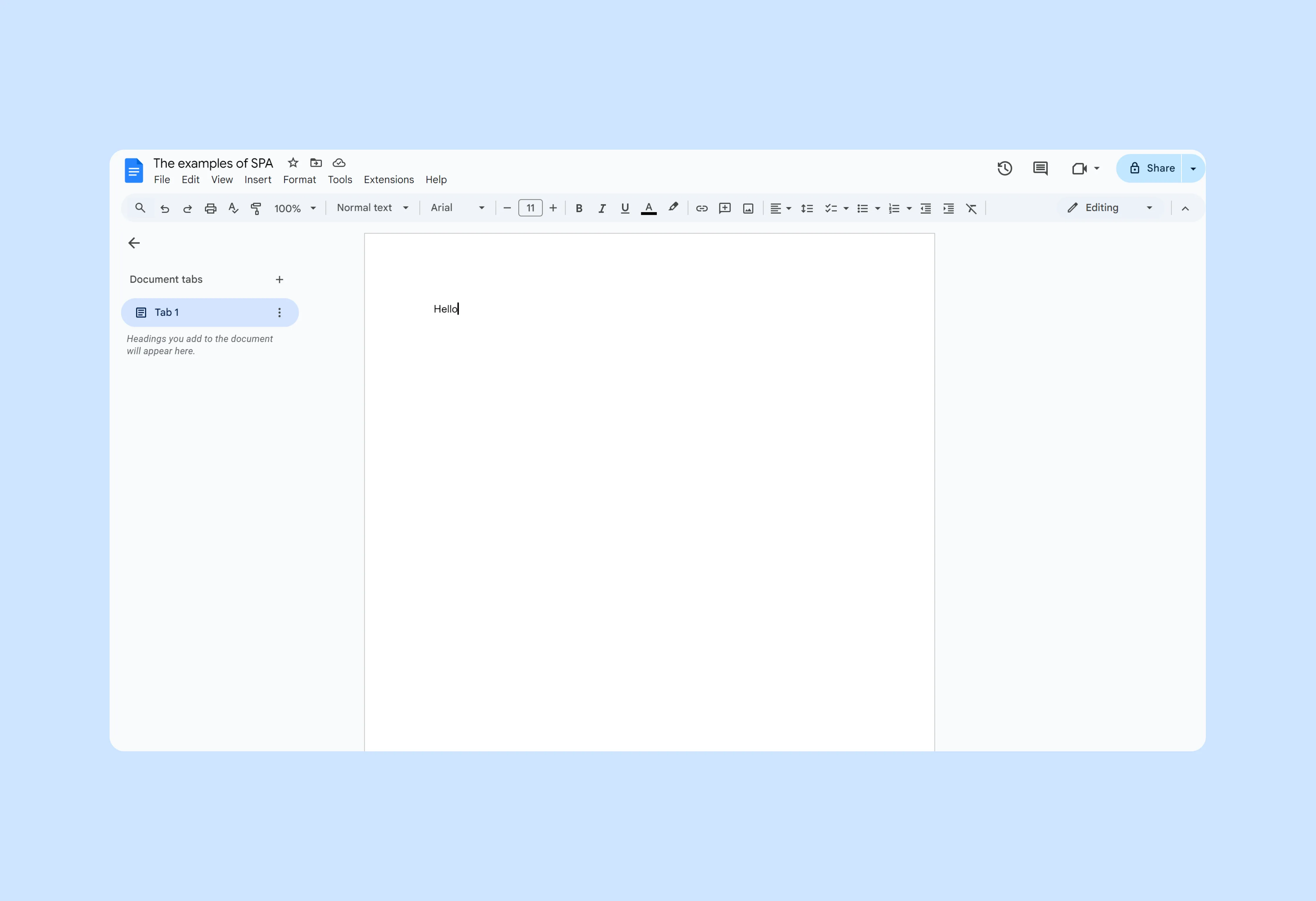 Пример SPA-приложения — Google Docs