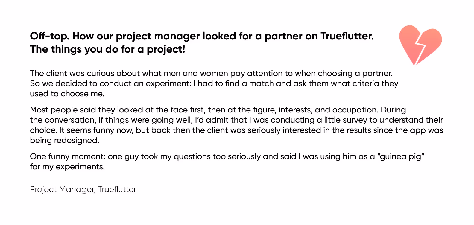 Off-top. How our project manager looked for a partner on Trueflutter