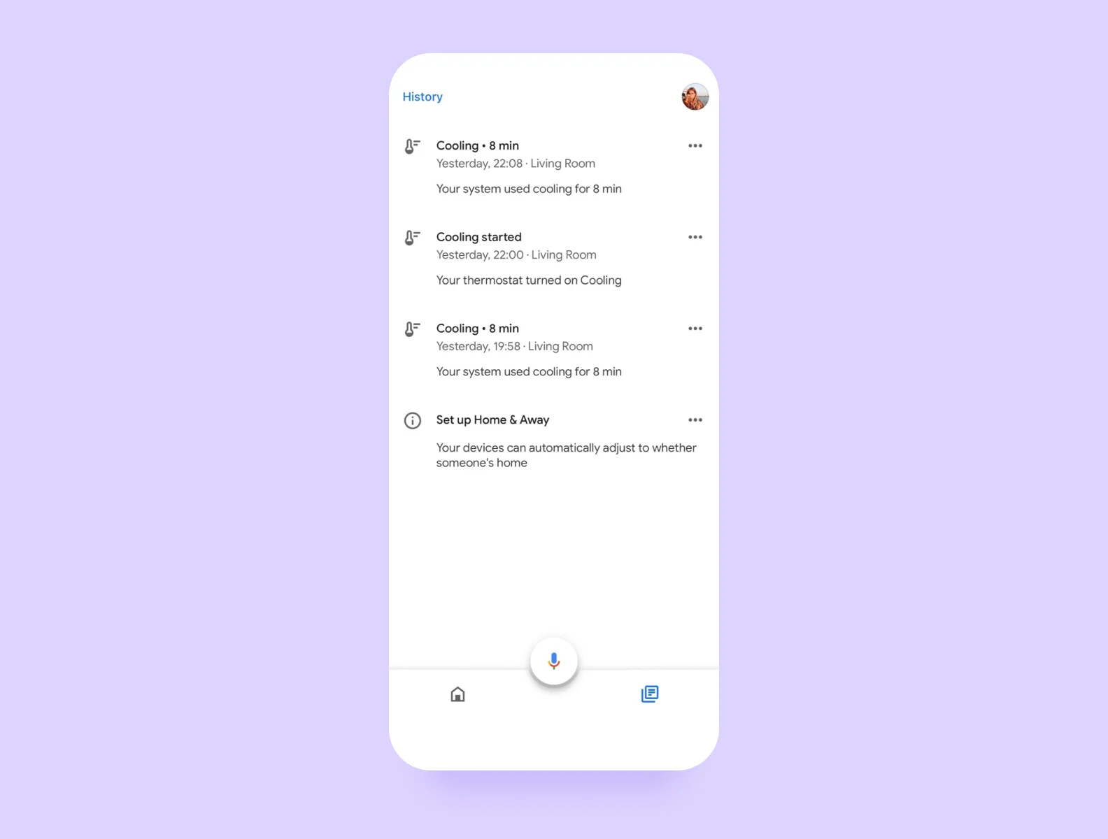 activity history in the Google Home app