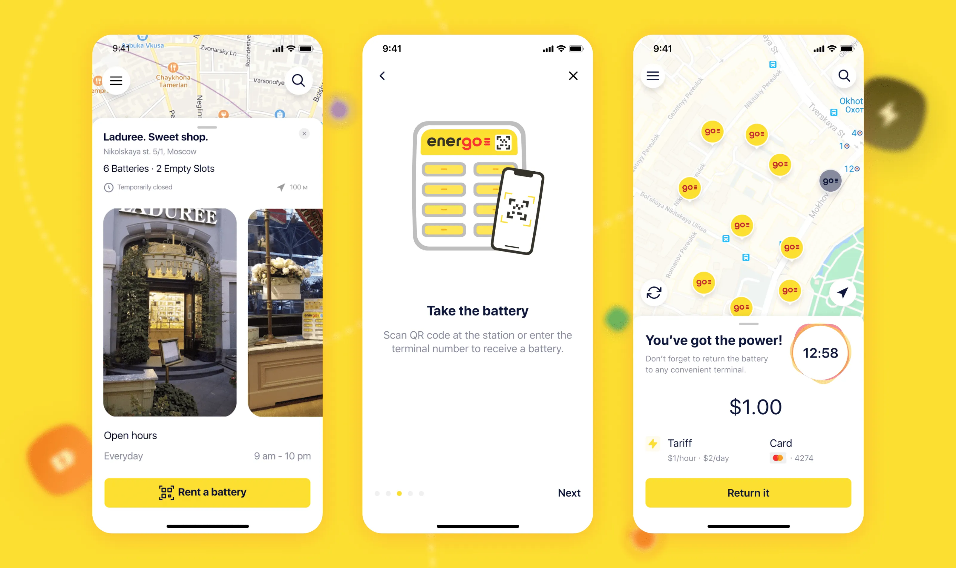 screens of the app EnerGO