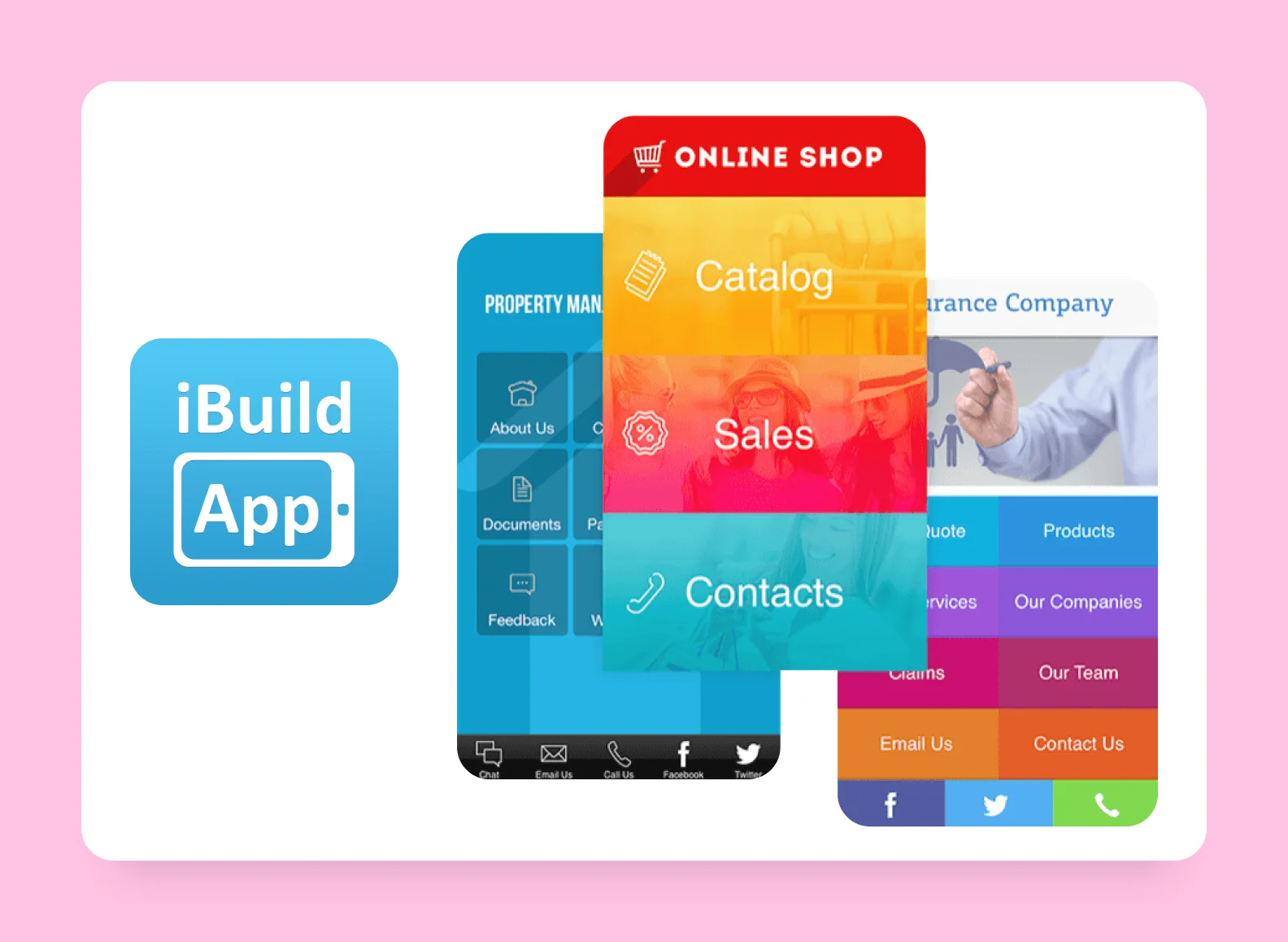 Логотип иэкраны конструктора приложений iBuild App