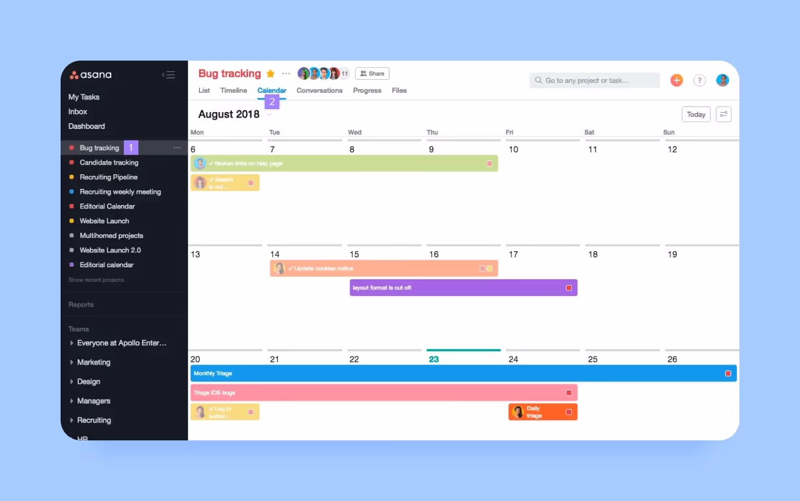 Скриншот из Asana c расписанием проекта