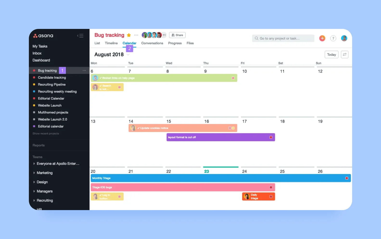 Скриншот из Asana c расписанием проекта