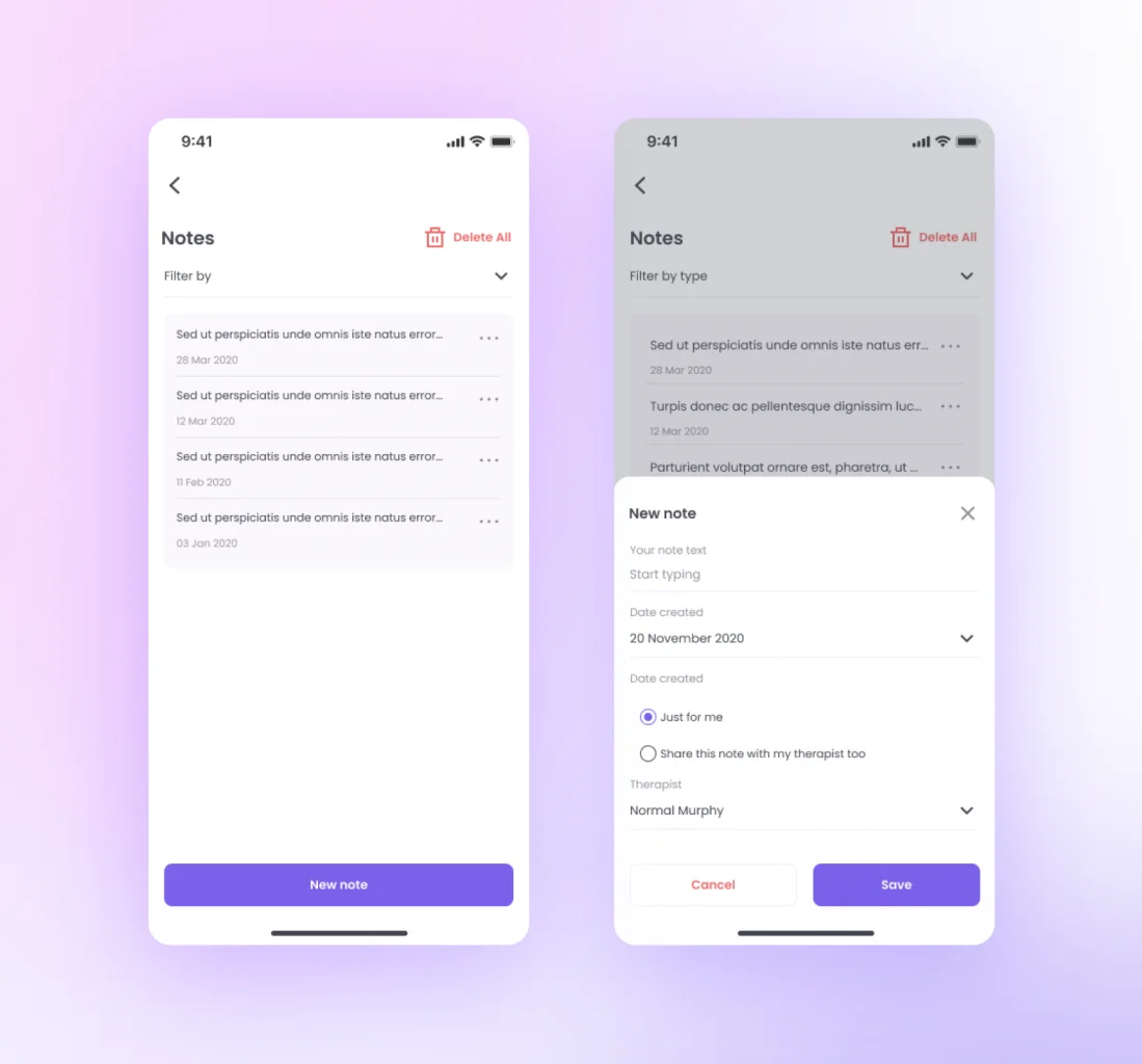 Custom notes in MyTherapyAssistant