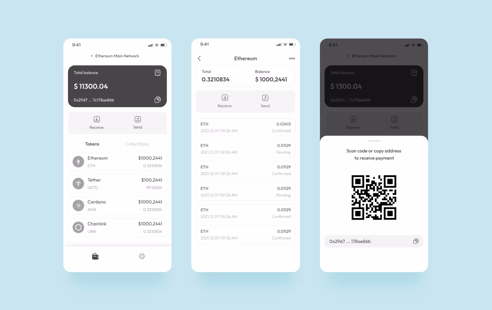 crypto wallet wireframes