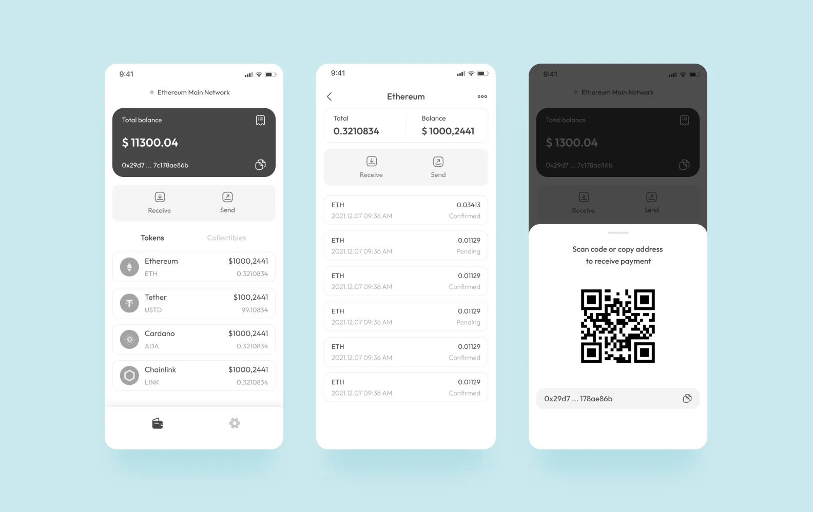 crypto wallet wireframes, created by Purrweb