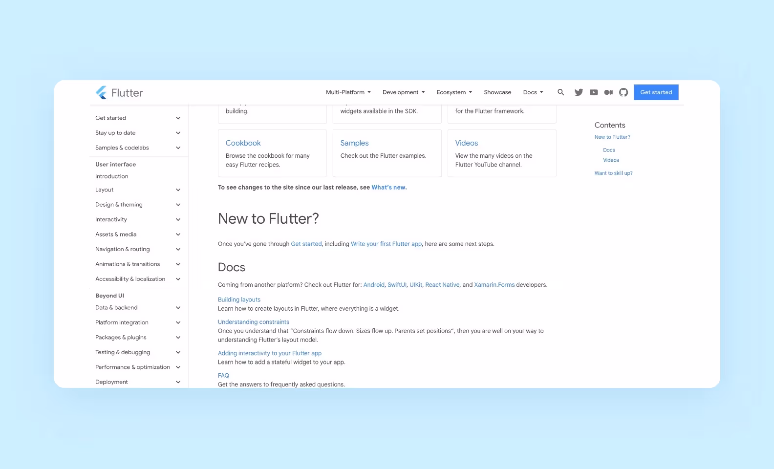 Flutter documentation screenshot