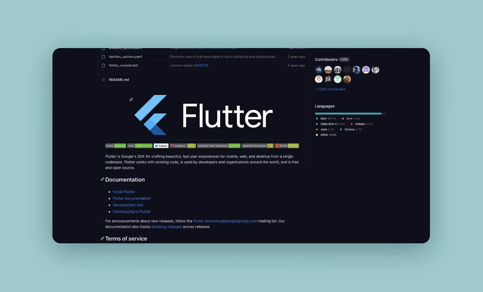 Flutter GitHub screenshot