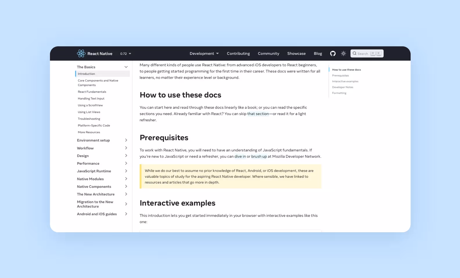 React Native documentation screenshot