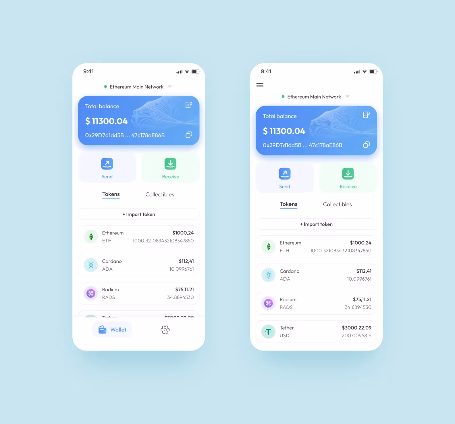 Crypto wallet app screens