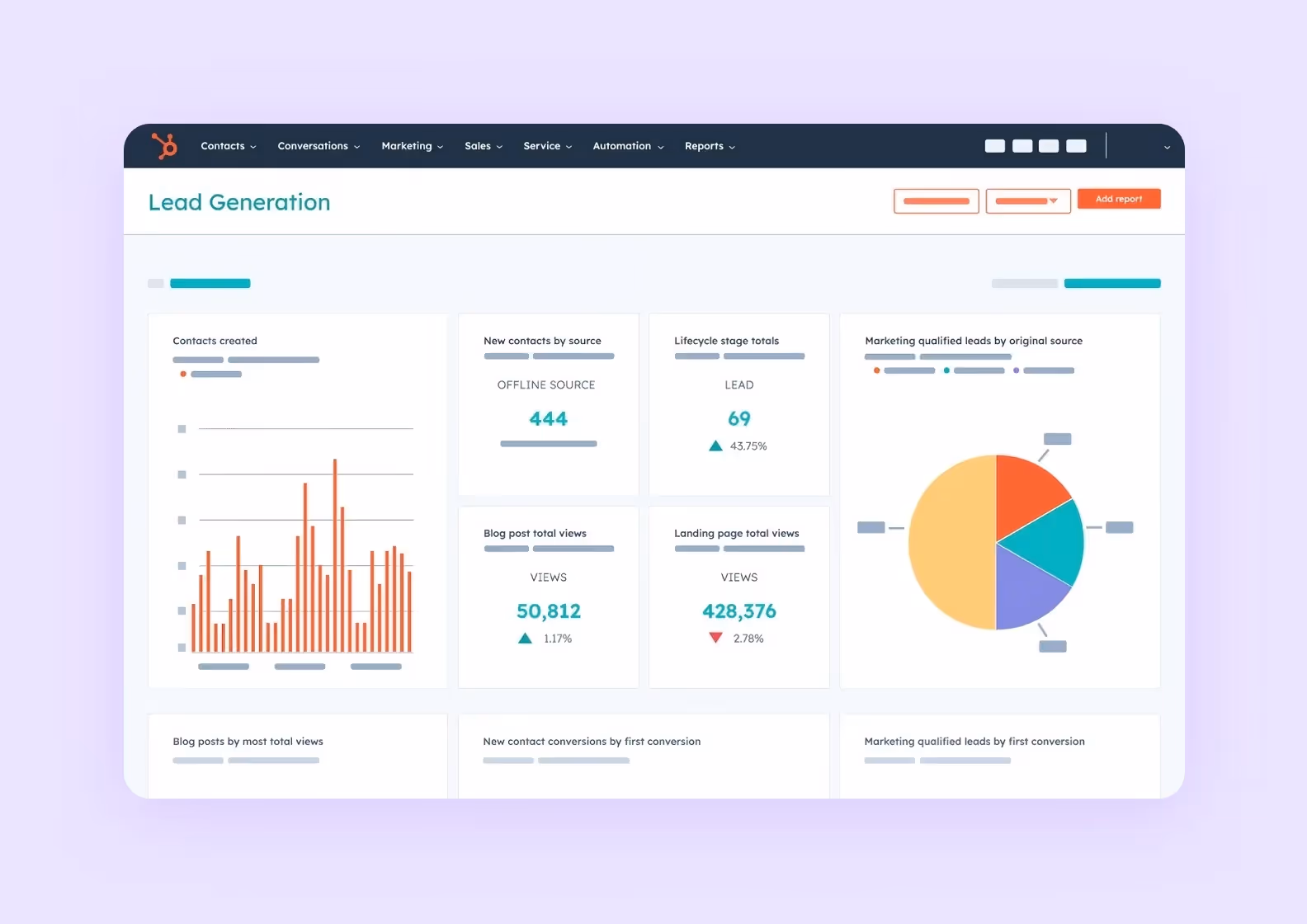 Screenshot of UI/UX design on Hubspot