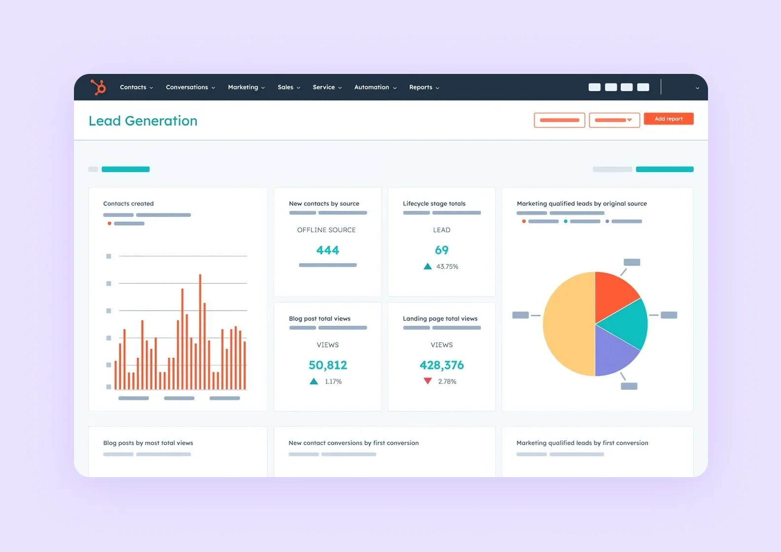 Screenshot of UI/UX design on Hubspot