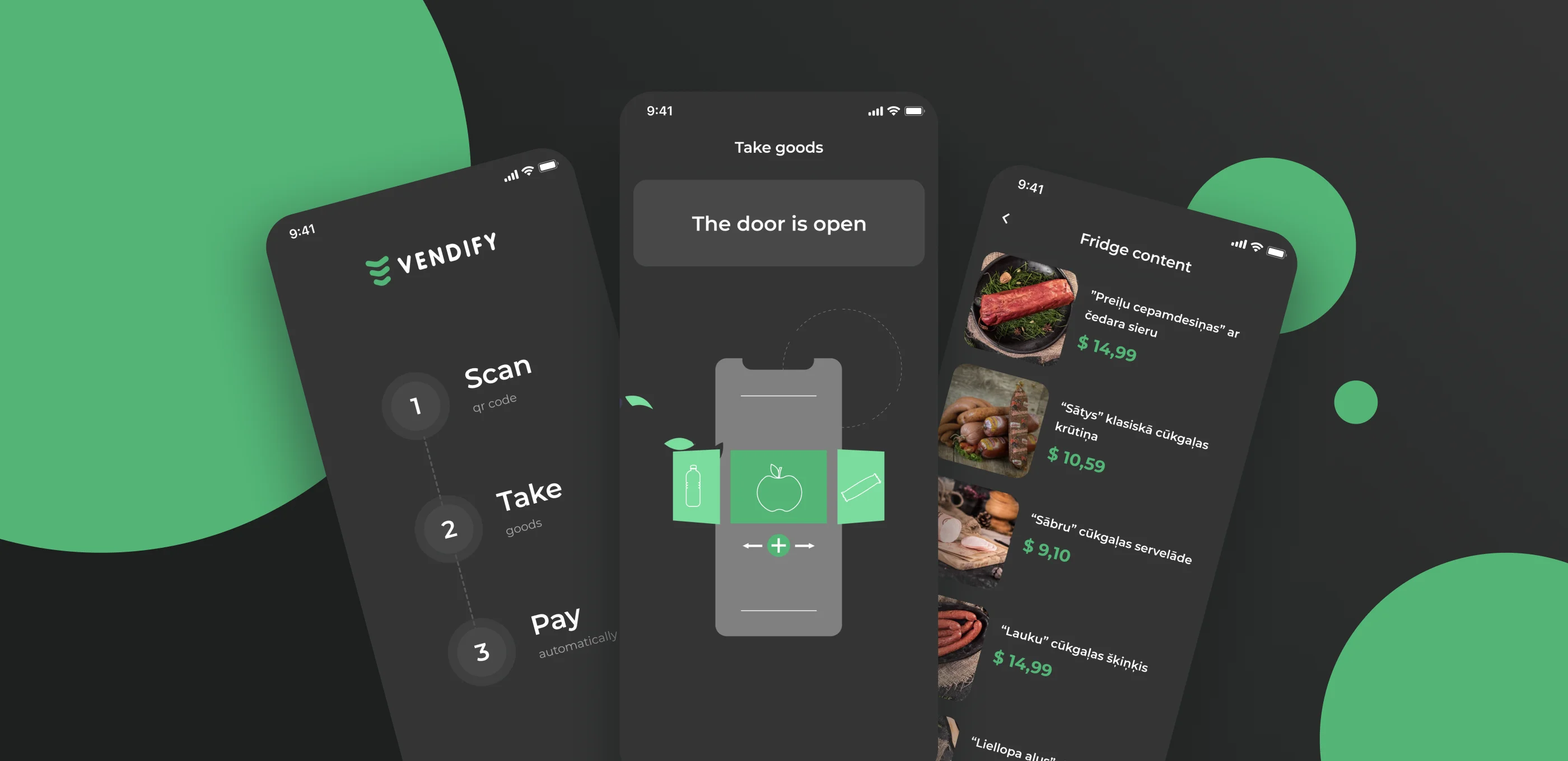 Screenshots of Vendify UI