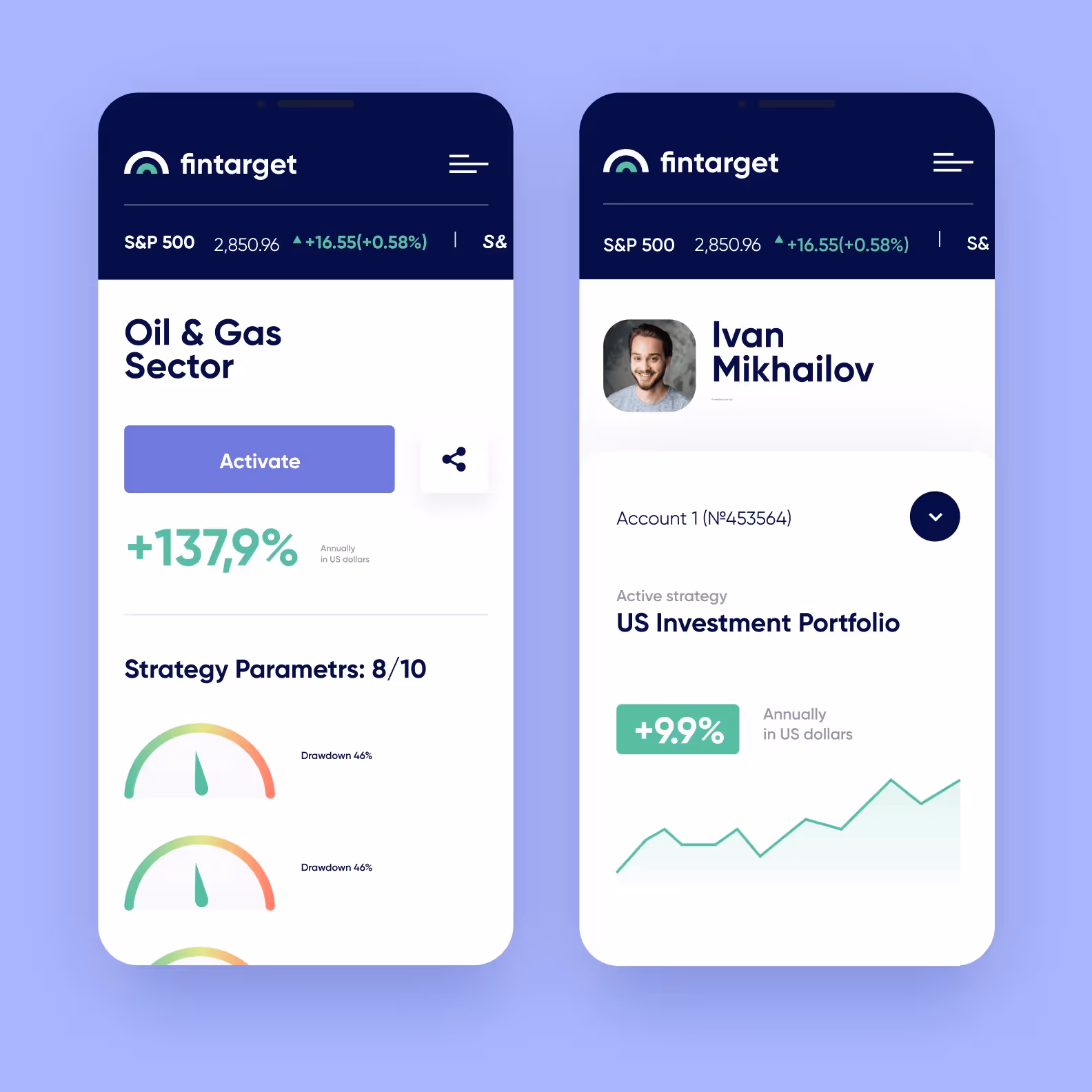 Fin Target app interfaces