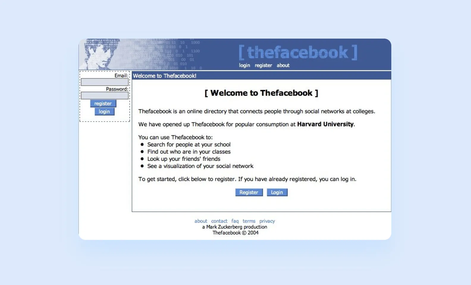 The first version of Facebook