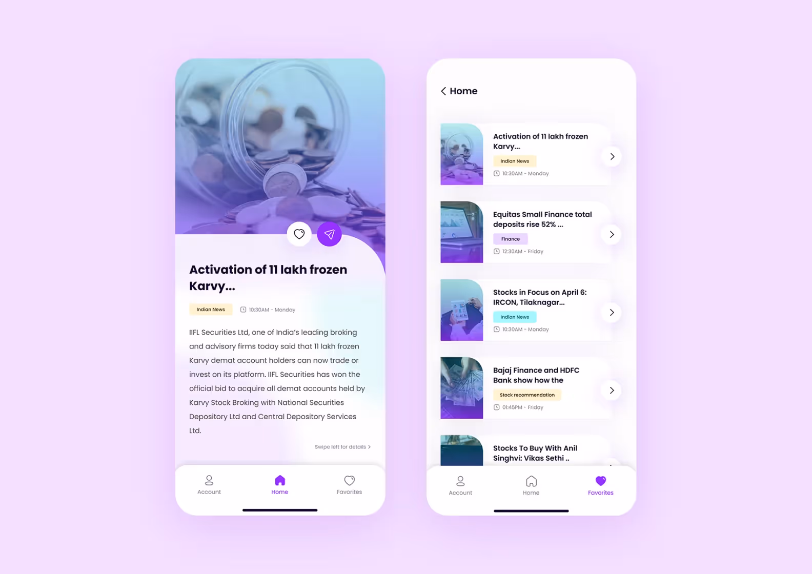 A news feed in an investment app
