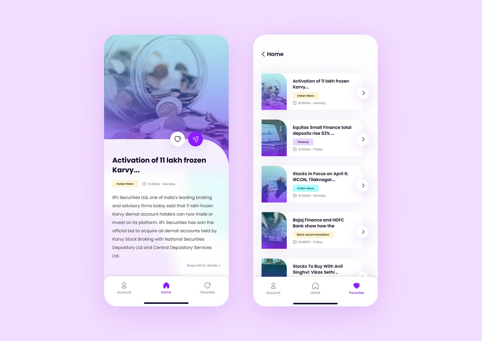 A news feed in an investment app