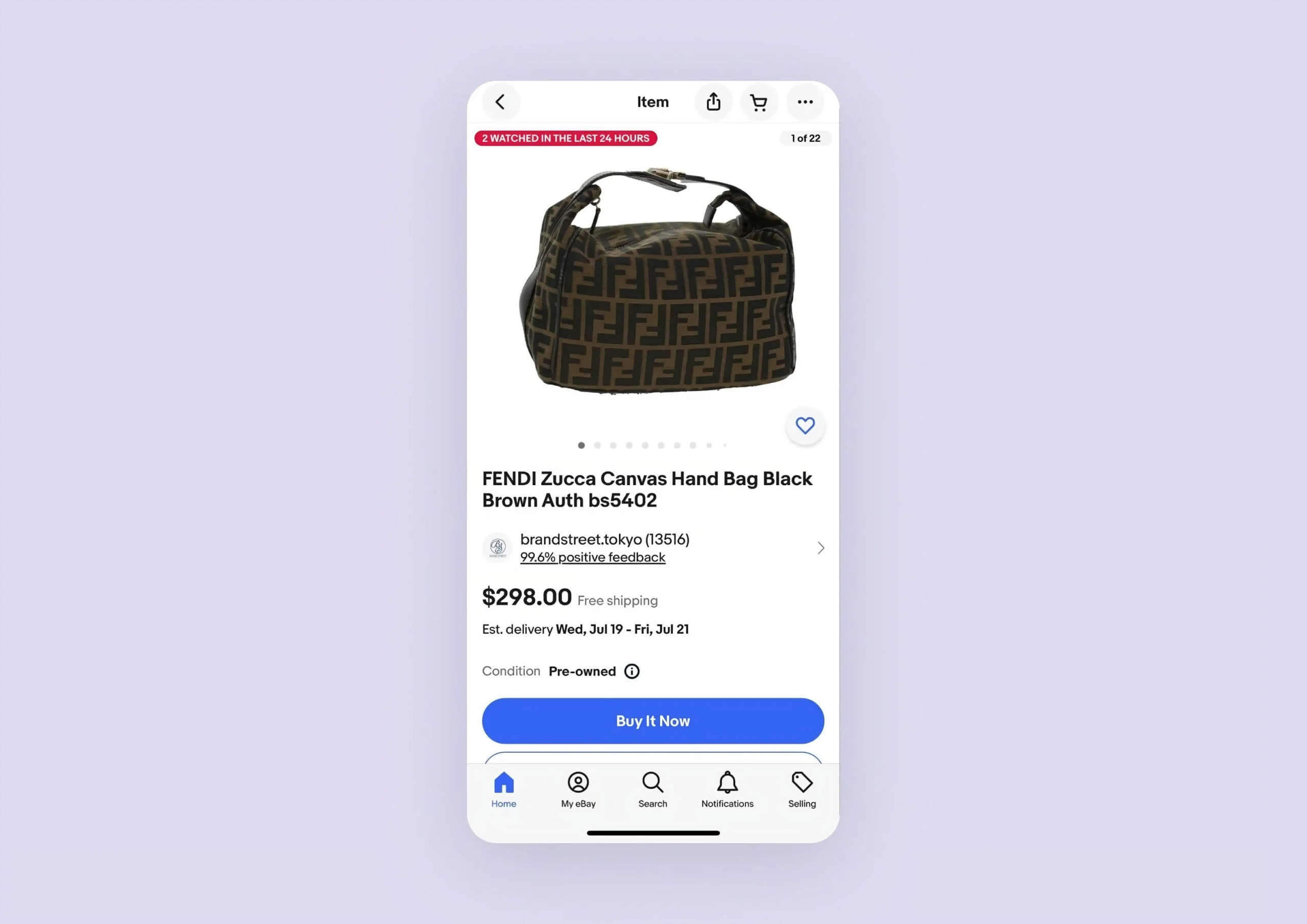 A screenshot of a Ebay listing of a bag
