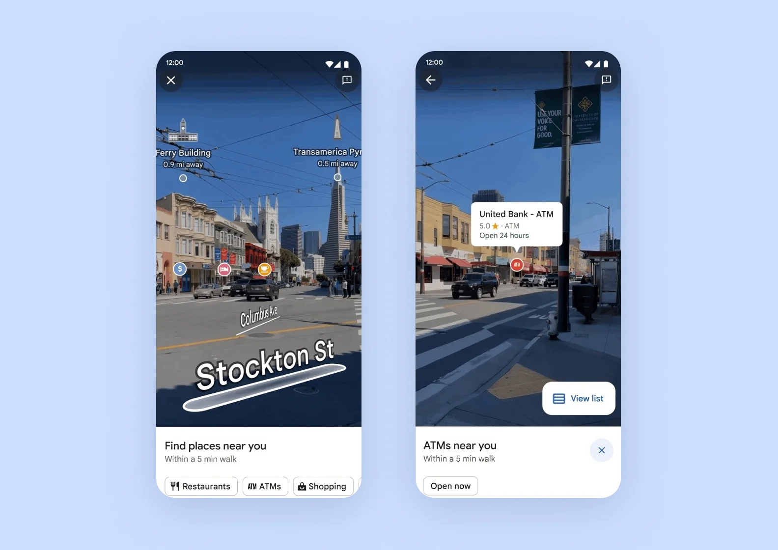 An example of AR screens on Google Maps