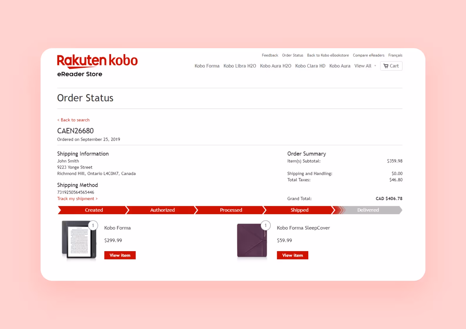 order tracking in the Rakuten marketplace