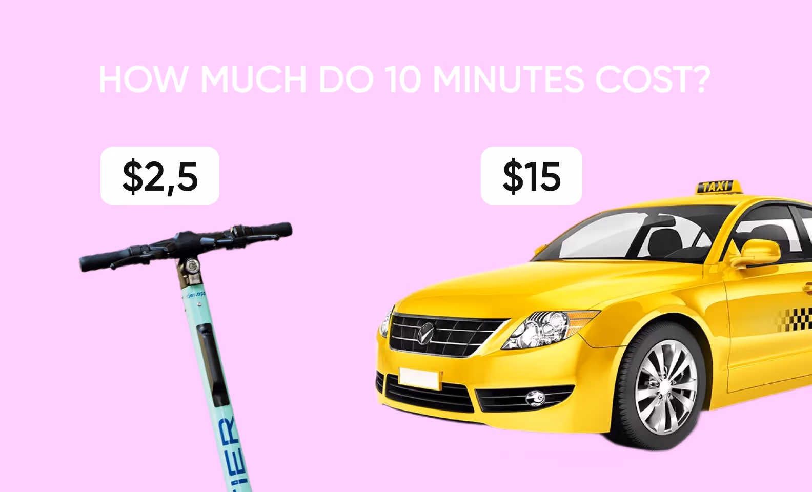 The cost of a 10-minute ride: scooters vs taxi