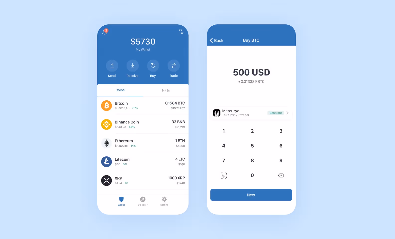 Screens of the Trust Wallet app