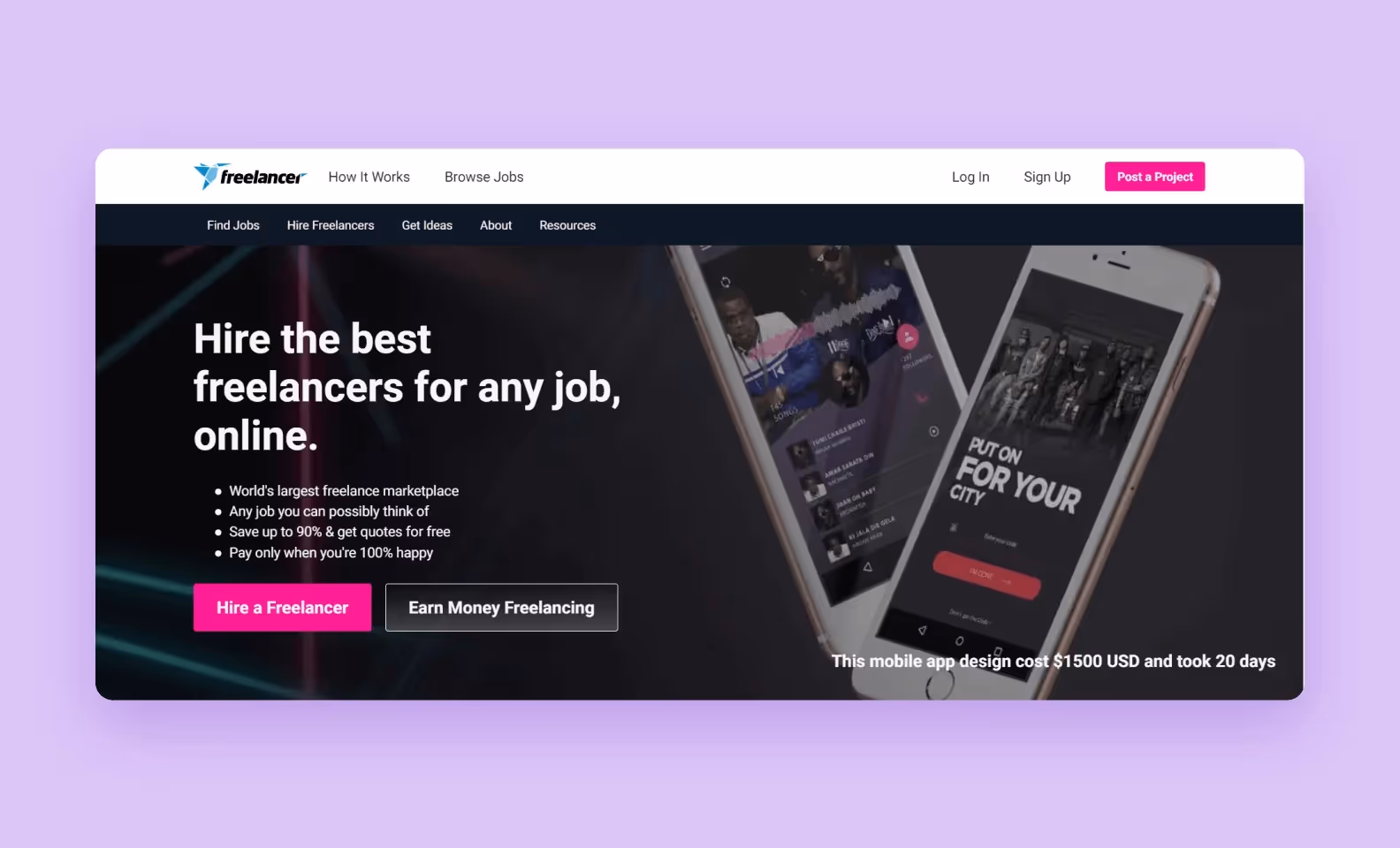 Freelancer homepage screenshot