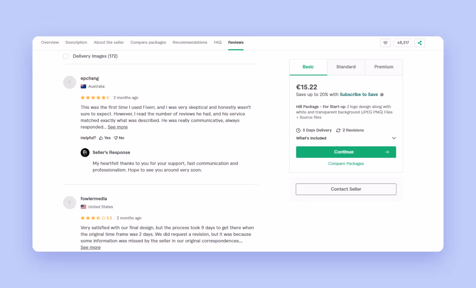 Fiverr review system screenshot
