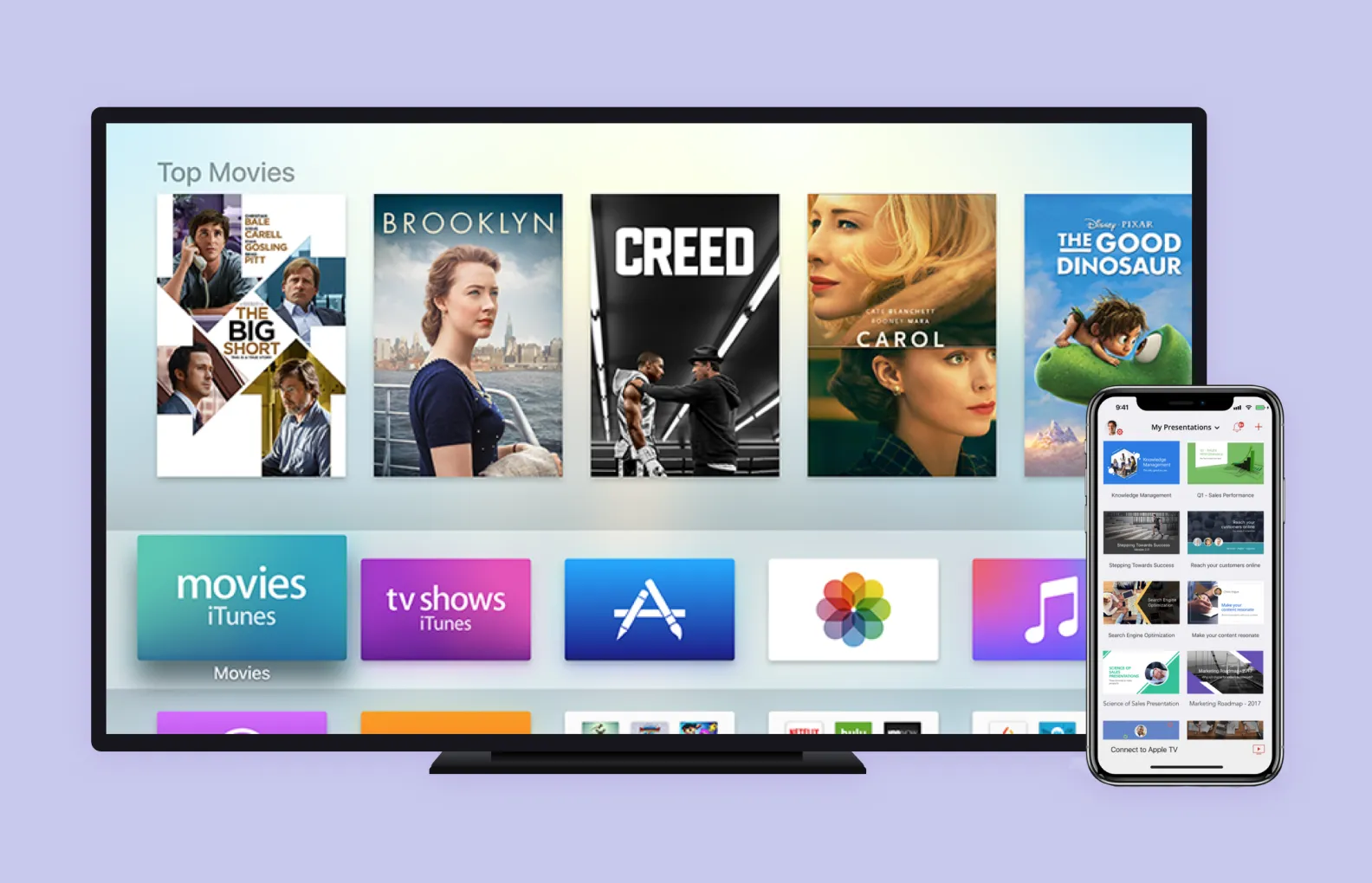 Apple TV interface for TV sets and mobile