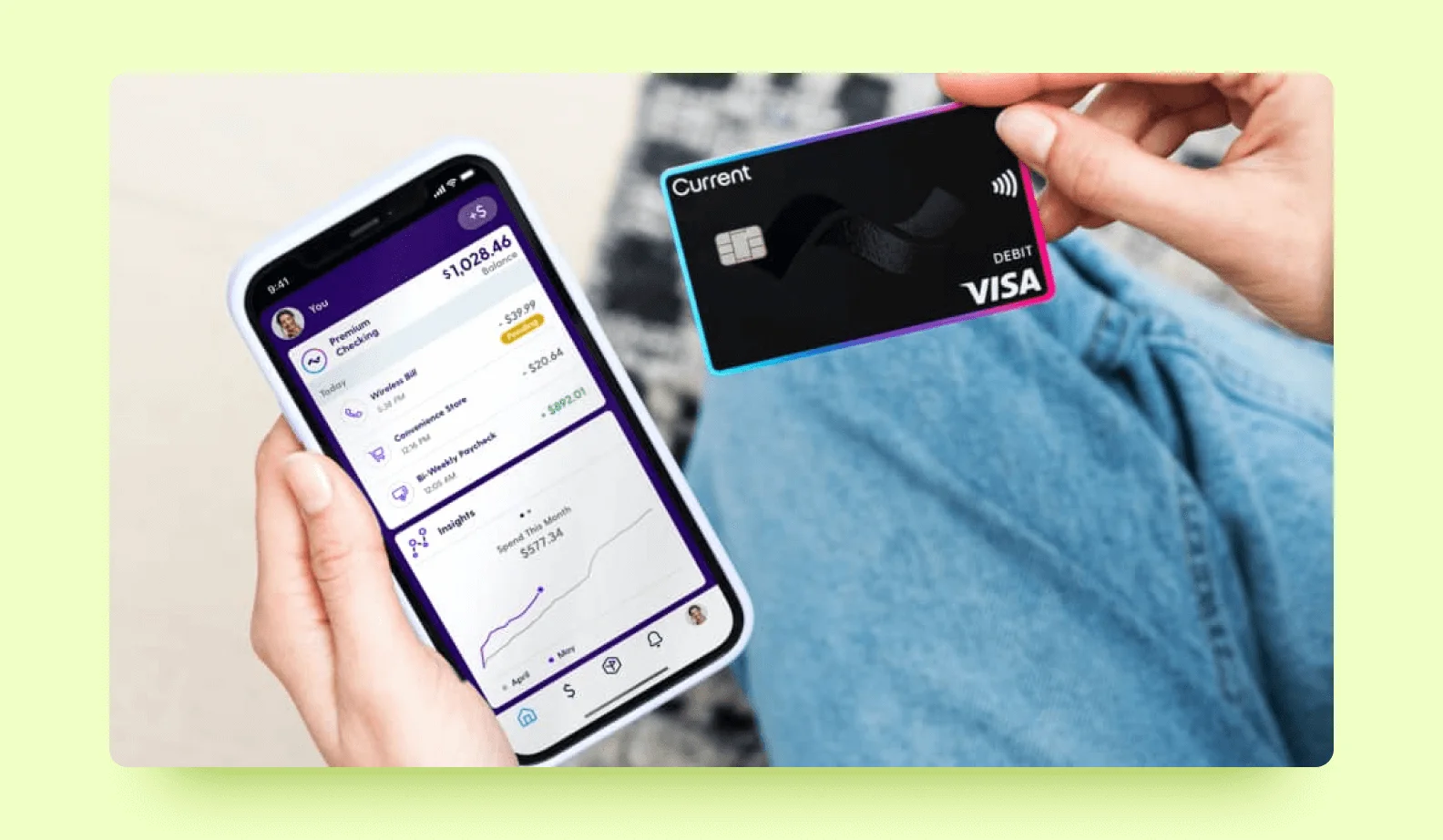 Account and plastic card of the neobank Current