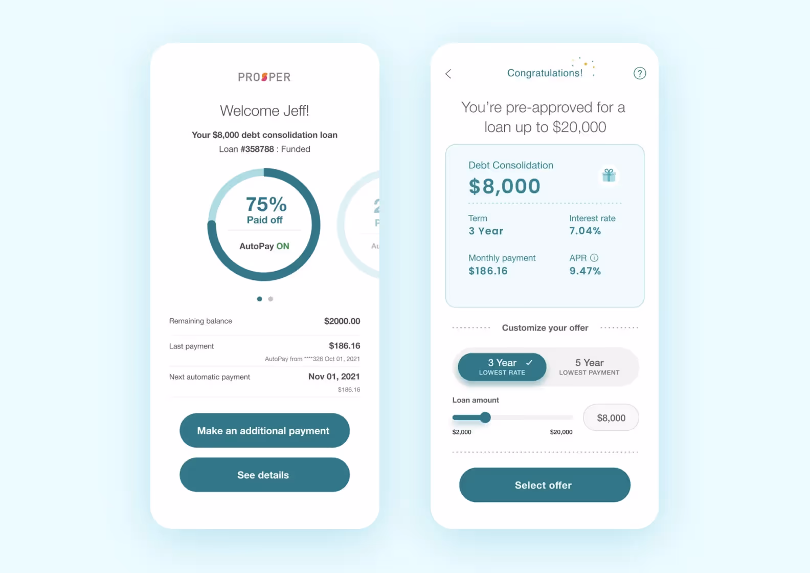 Prosper app interface