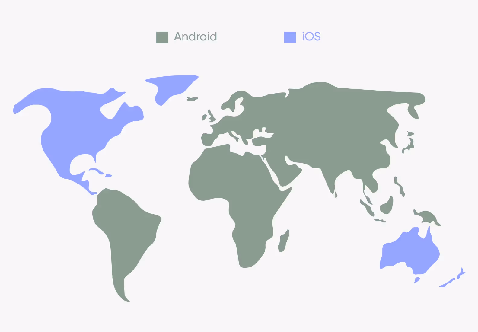 Карта, показывающая предпочтения населения между Android и iOS
