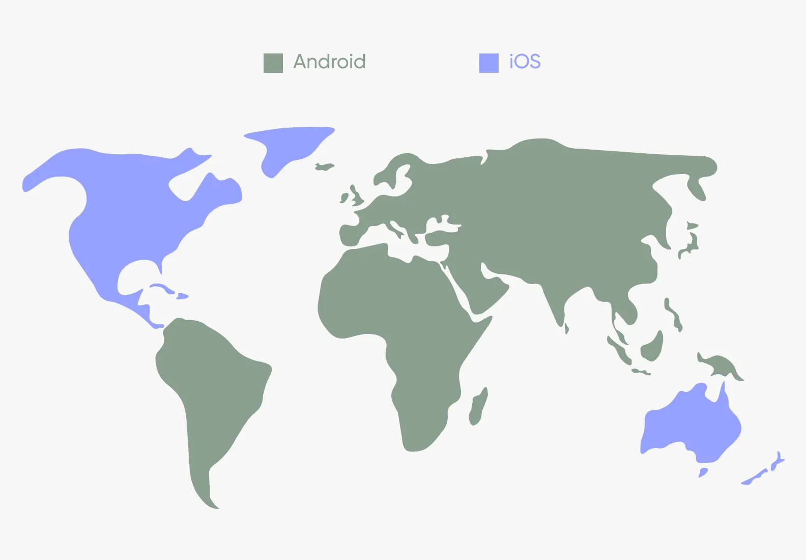 Карта, показывающая предпочтения населения между Android и iOS