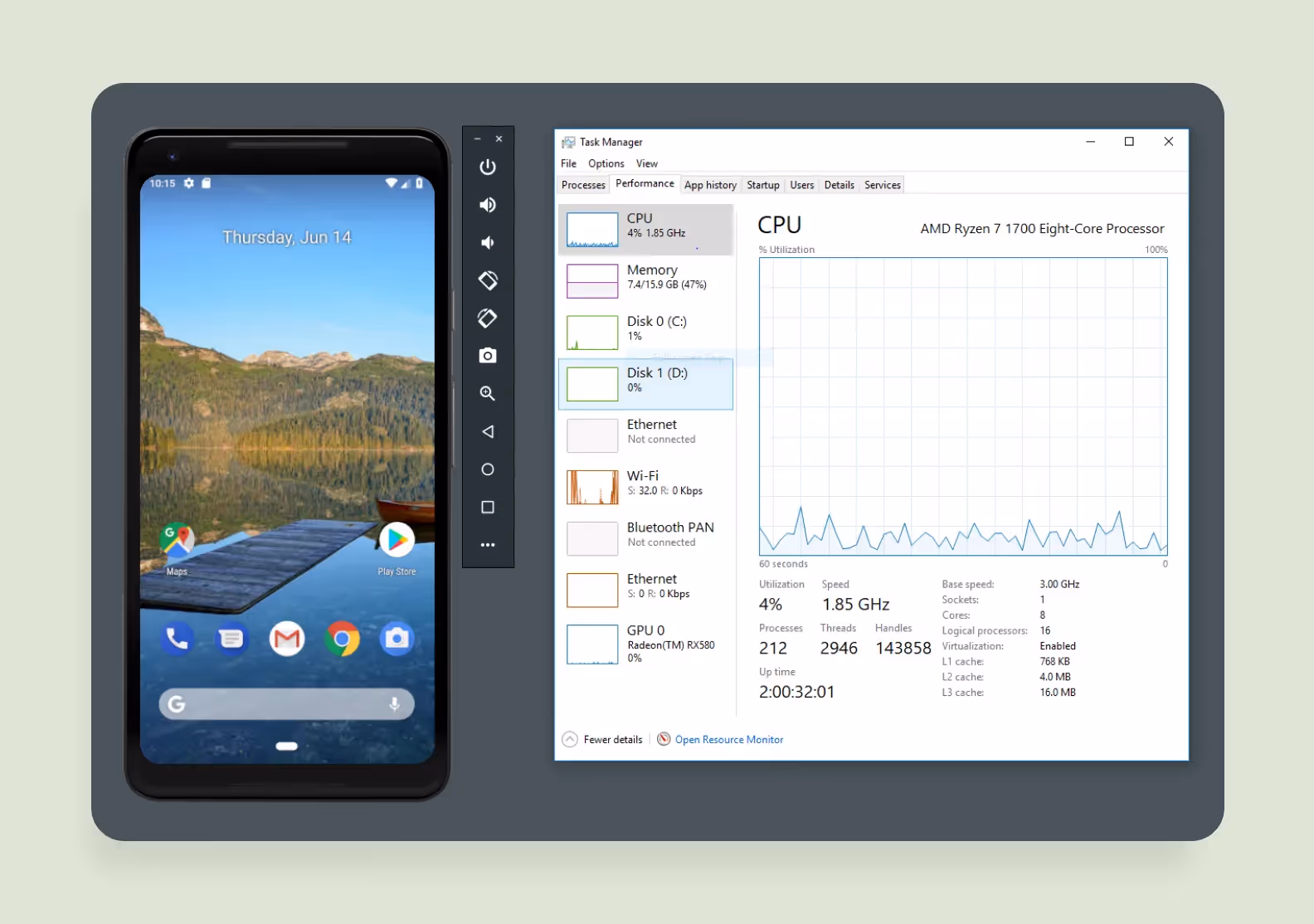 Скриншот встроенного эмулятора из Android Studio