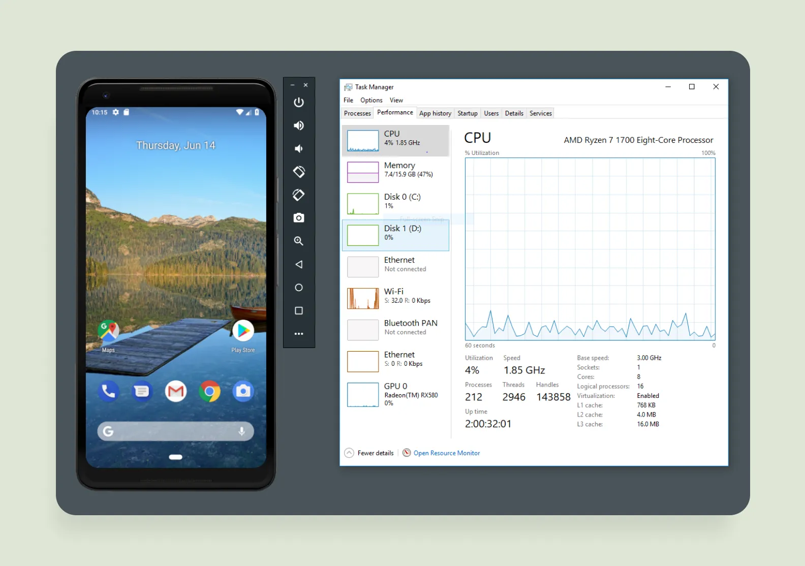 Скриншот встроенного эмулятора из Android Studio