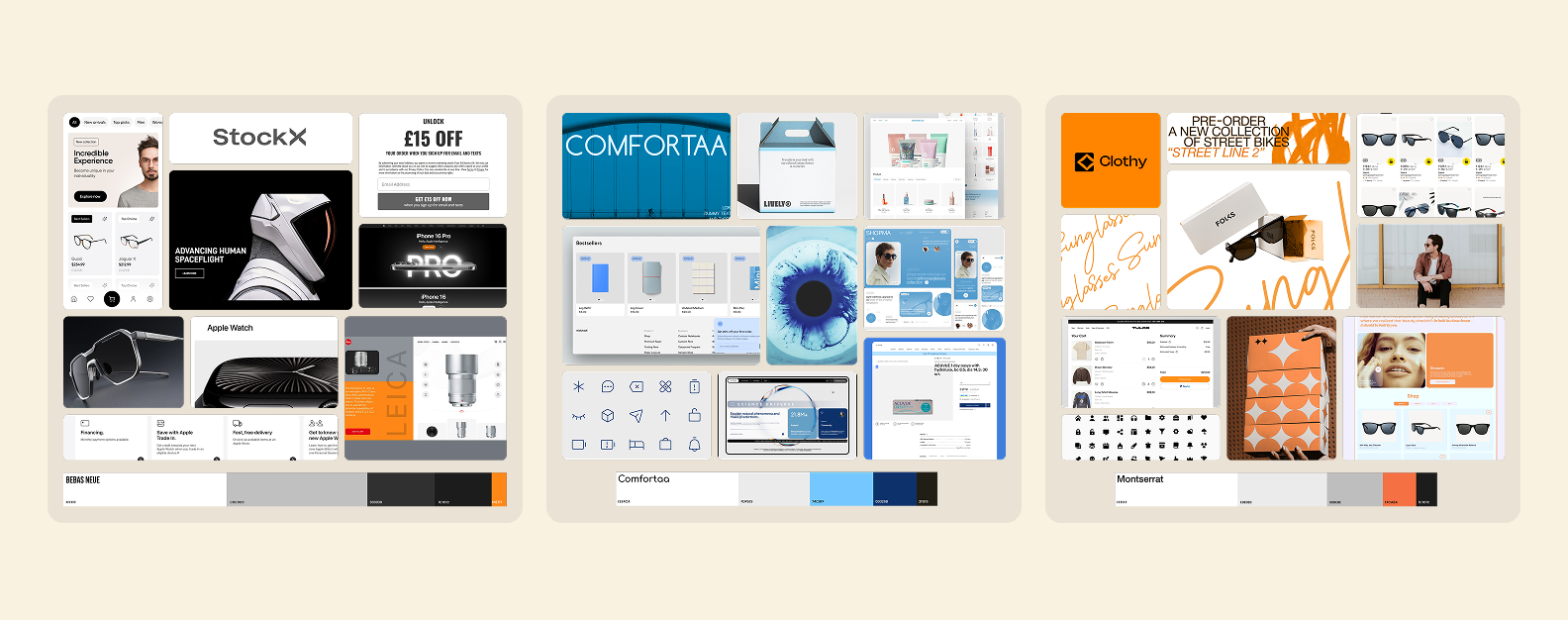 Мудборды для маркетплейса очков: разные визуальные стили — медицинская эстетика, fashion-подход, технологичные тренды 
