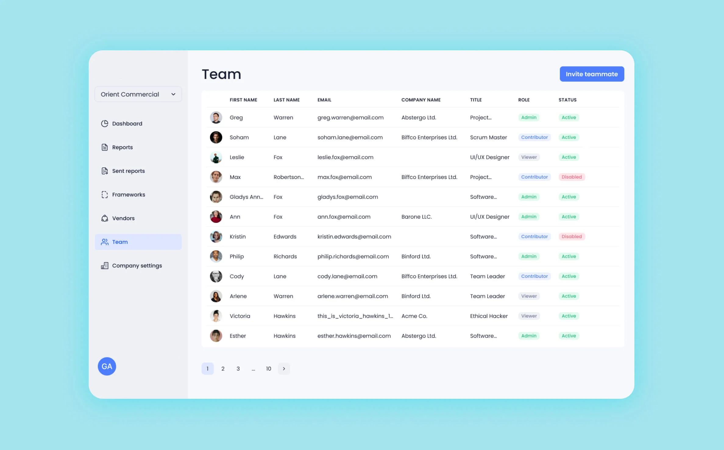 Так выглядит разделение на роли внутри приложения. По кнопке Invite teammate можно получить специальную ссылку для приглашения нового сотрудника