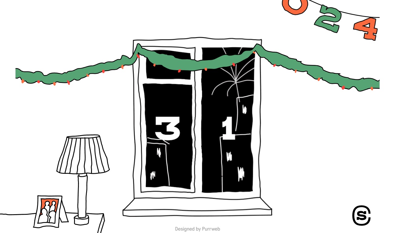 За окном салюты, ну и designed by Purrweb, конечно