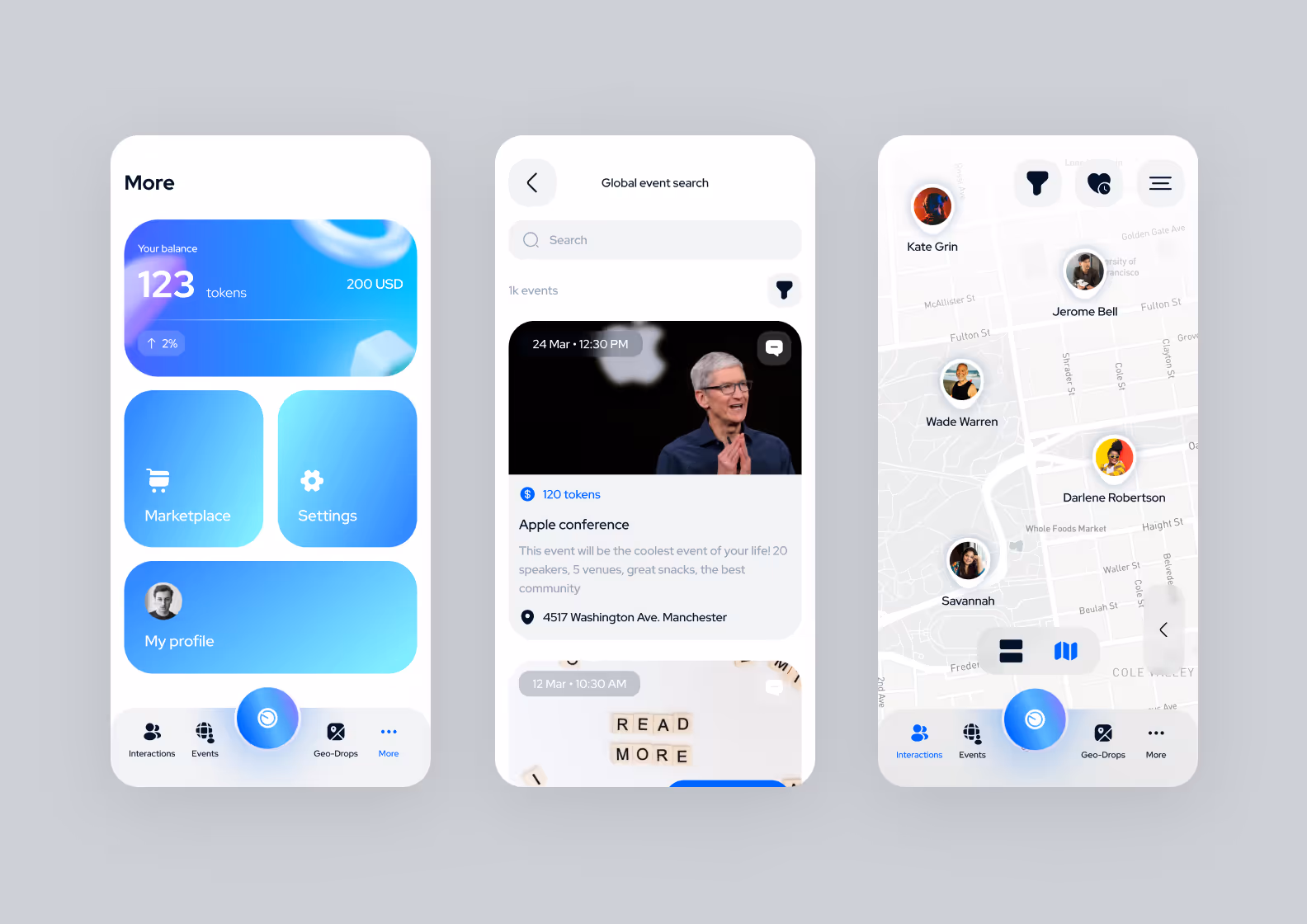 Design solutions for the Blue Social app