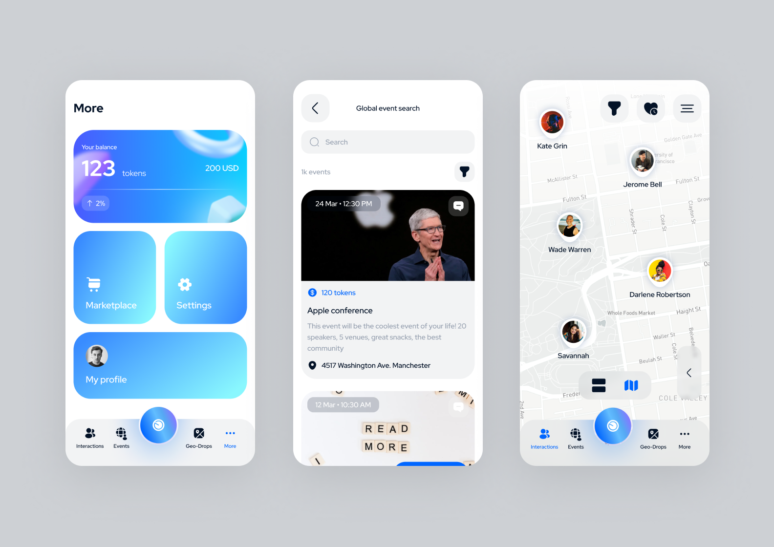 Design solutions for the Blue Social app