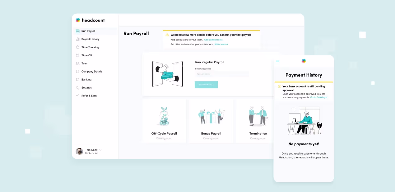 Headcount desktop and mobile app screens
