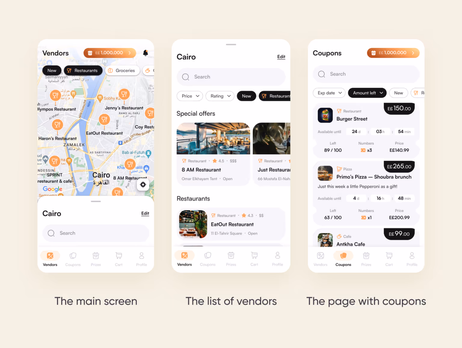 coupons and lottery app interface