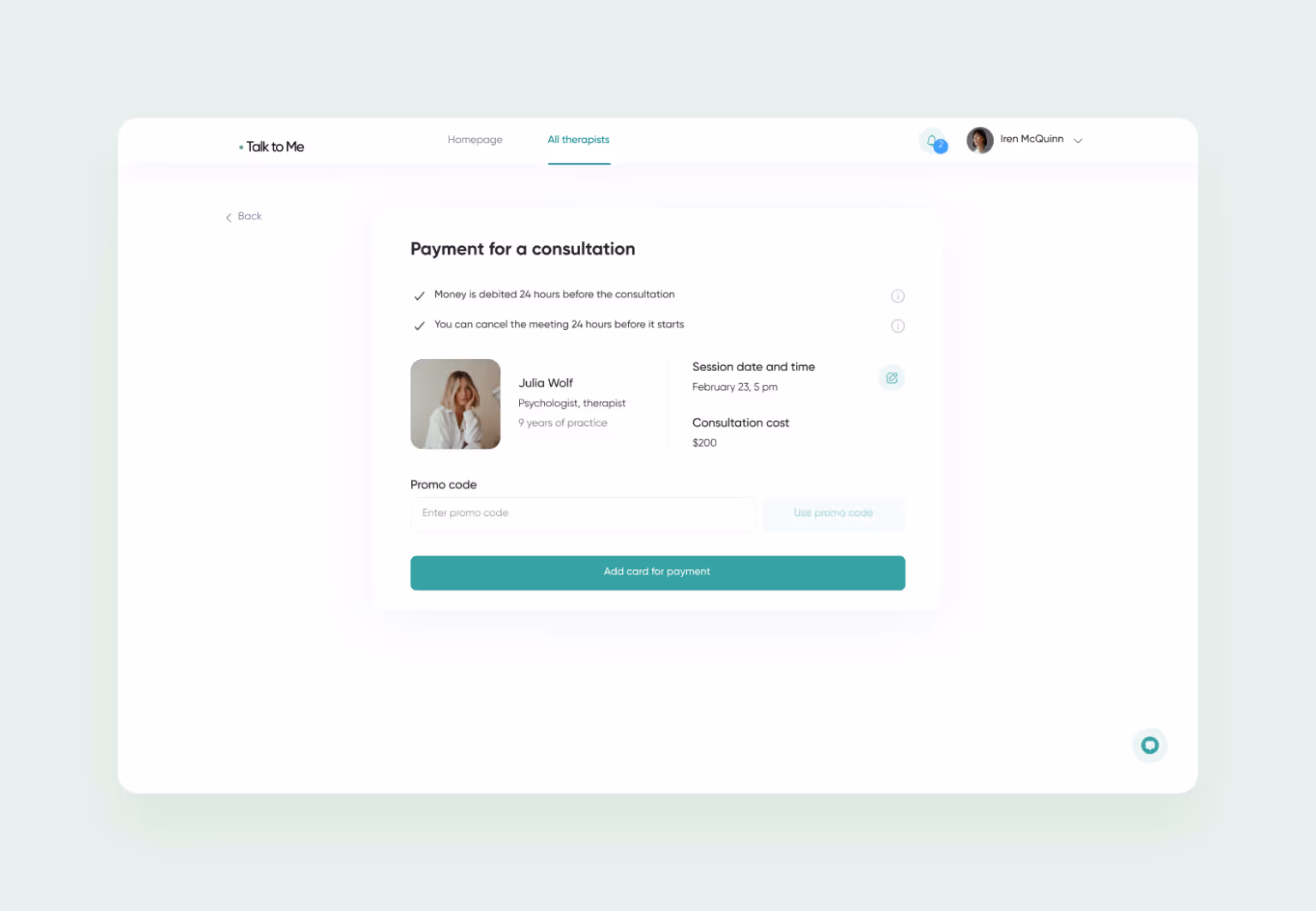 healthcare app interface